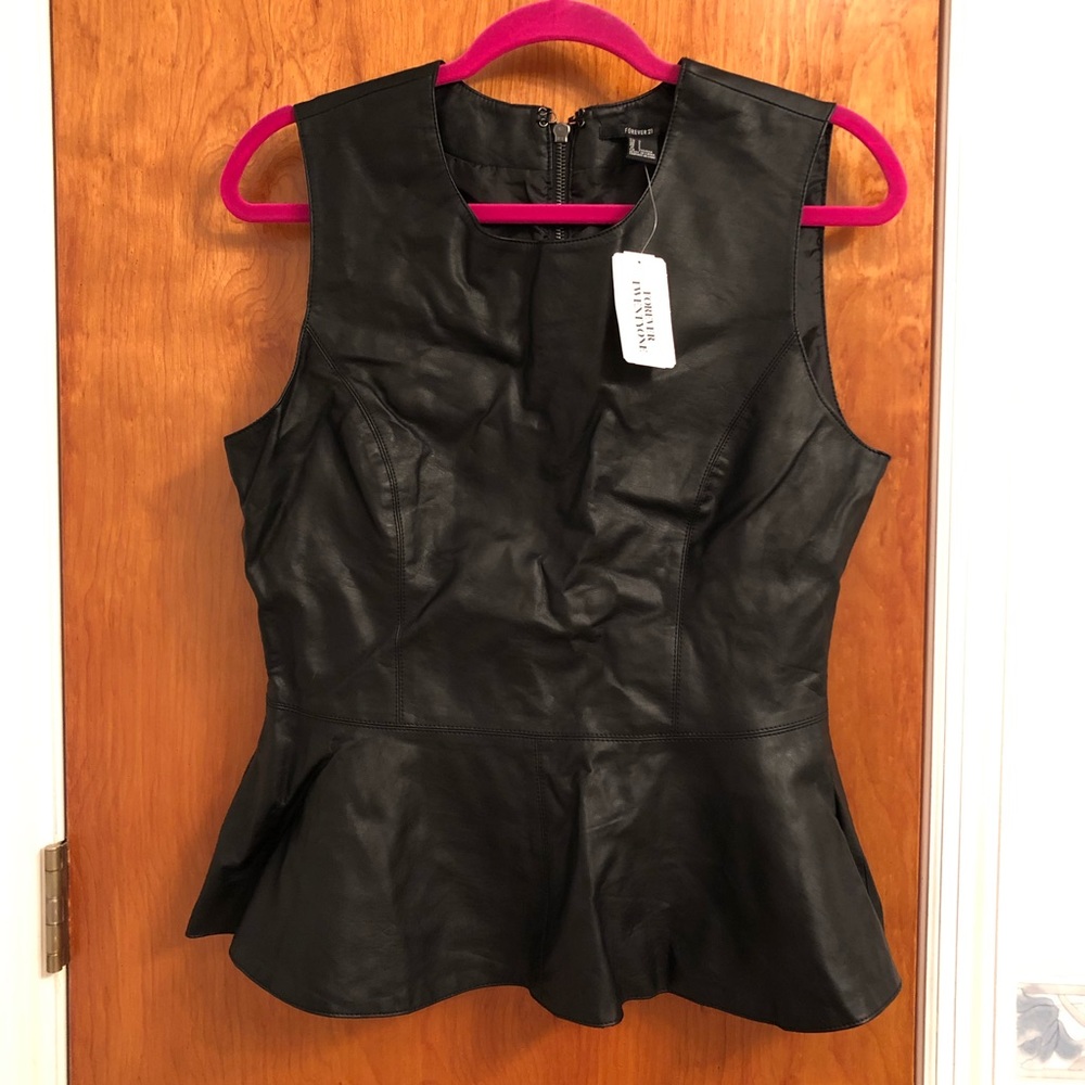 Forever 21 black leather peplum top L